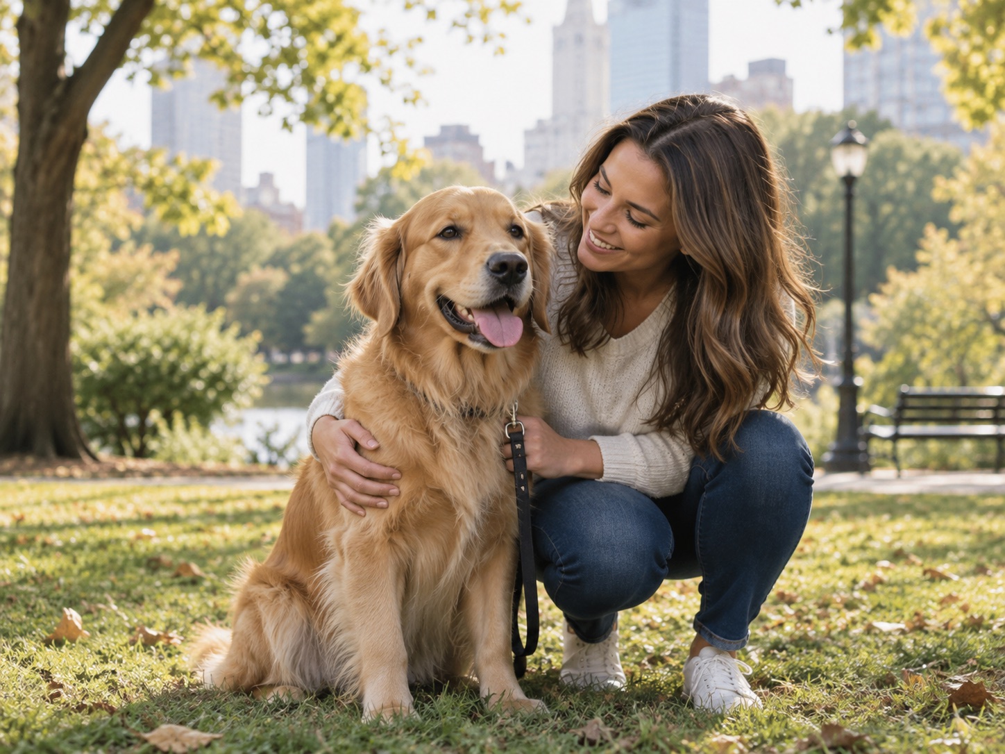 Una mujer con su perro al aire libre
