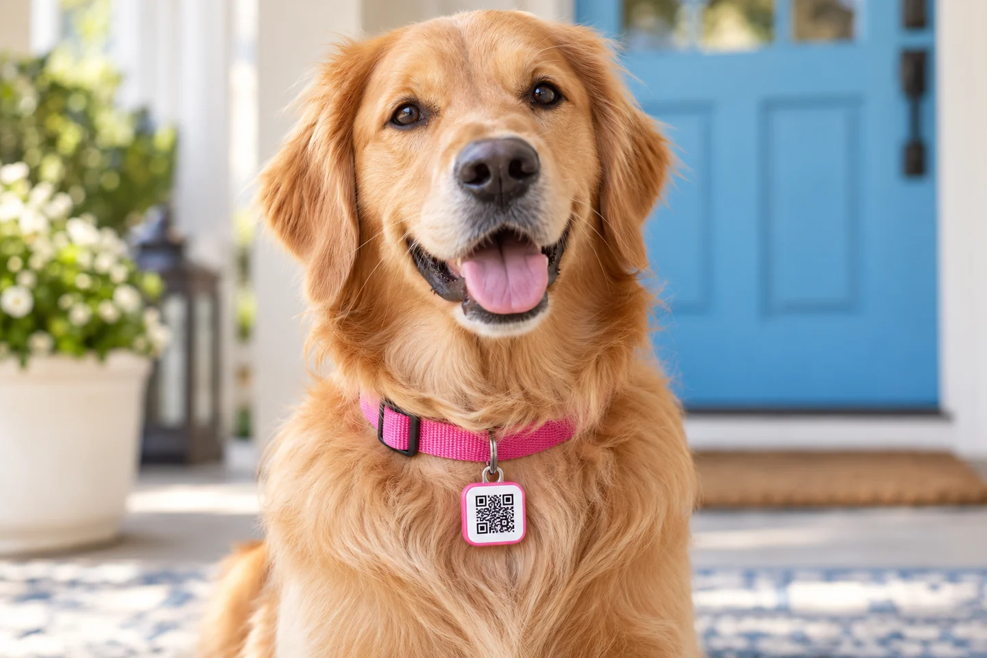 Perro con una placa QR de identificación